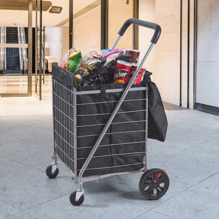 VEVOR Opvouwbare winkelwagen 200 lbs/90,7 kg Maximale belasting winkelwagen met zwenkwielen en tas Heavy Duty opvouwbare wasmandwagen Compact lichtgewicht opvouwbaar zilver