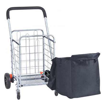 VEVOR Opvouwbare winkelwagen 200 lbs/90,7 kg Maximale belasting winkelwagen met zwenkwielen en tas Heavy Duty opvouwbare wasmandwagen Compact lichtgewicht opvouwbaar zilver