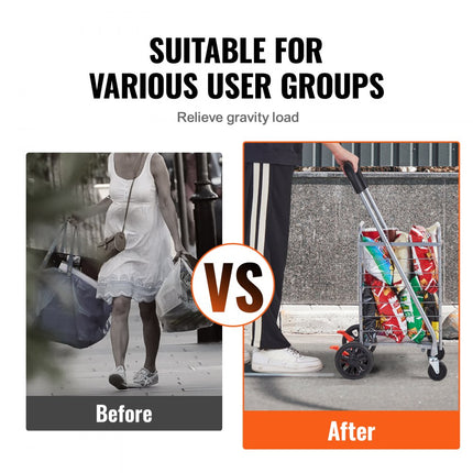 VEVOR Opvouwbare winkelwagen 50 kg maximale belasting winkelwagen met zwenkwielen Heavy Duty opvouwbare wasmand compact lichtgewicht opvouwbaar voor bagage zilver