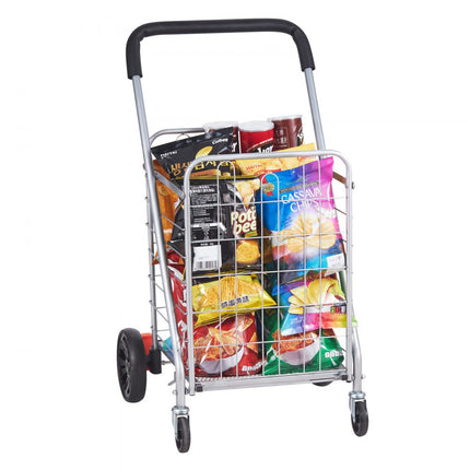VEVOR Opvouwbare winkelwagen 50 kg maximale belasting winkelwagen met zwenkwielen Heavy Duty opvouwbare wasmand compact lichtgewicht opvouwbaar voor bagage zilver