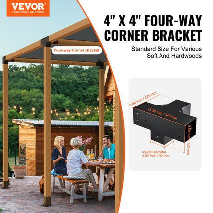 VEVOR set van 2 paalverbinders gemaakt van 2 mm dikke staalplaten paalhoek pergola hoekverbinder houtverbinder 90° kofferbakconstructie hoekbeugel houten balken paviljoenbeugelset 340 x 220 x 152 mm