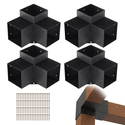 VEVOR set van 4 paalverbinders gemaakt van 2 mm dikke staalplaten paalhoek pergola hoekverbinder houtverbinder 90° kofferbakconstructie hoekbeugel houten balken paviljoenbeugelset 270 x 270 x 202 mm