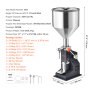 VEVOR 5-50ml vulmachine Handmatige vloeistofvulmachine Gemaakt van Food Grade 304 roestvrij staal Siliconen PTFE vulmachine inclusief twee spuitmonden 4 mm / 8 mm Ideaal voor het vullen van honingolie-essentie