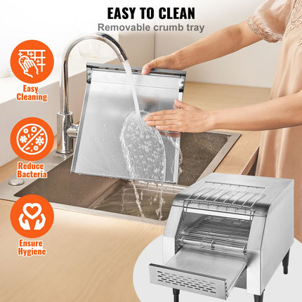 VEVOR continue broodrooster 1770 W broodrooster met transportband, kettingbroodrooster, drie instelbare modi 150/300/450 plakjes per uur, commerciële broodrooster transportband Edelstal restaurants, bakkerijen