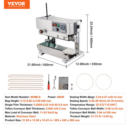 VEVOR 600W Continue sluitmachine Sluitmachine Sealer Verticaal