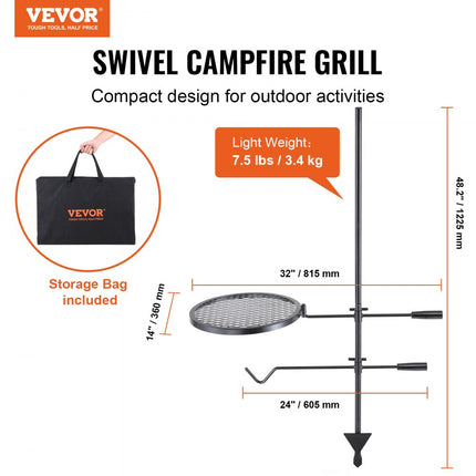 VEVOR Rotisserie roterende grill staal 360 x 360 mm houtskoolgrill dubbellaags kookrooster grillrek 6 kg laadvermogen 300 ℃ vrijstaand spit gebraad BBQ grillwagen barbecue buiten