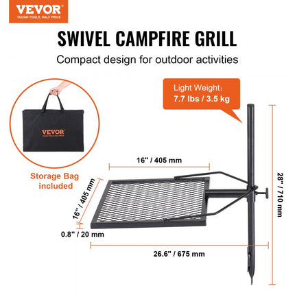 VEVOR Rotisserie draaigrill staal 405 x 405 mm houtskoolgrill draagbare grill grillrek 6 kg draagvermogen 300 ℃ vrijstaand spit braadgrill BBQ grill grilltrolley barbecue camping