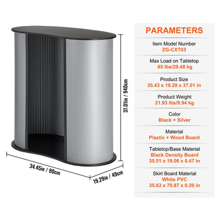 VEVOR Draagbare Beursbalie Beursbalie, 900 x 490 x 940 mm Beursstand Beursstand, Opvouwbare Promotie Retail Bartafel, Pop-up Podium met Opbergplank, Draagtas