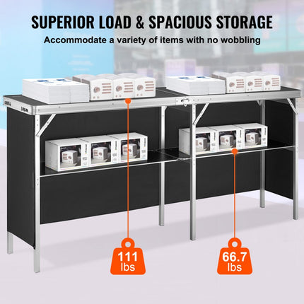 VEVOR Draagbare beursbalie, 1980 x 385 x 880 m beursstand, tentoonstellingsbaliestandaard, opvouwbare promotiebartafel, promotiebalie, receptie met opbergplank, draagtas, zwart