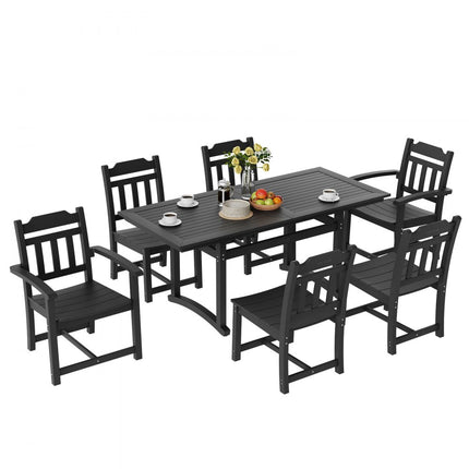 VEVOR 7-delige tuinmeubelset, balkonmeubelset, 1 tafel + 6 stoelen, 150 kg / 150 kg, zitgroep, weerbestendig, zonbestendig, eetgroep, tuin, terrasmeubelset, modern balkonmeubilair, zwart