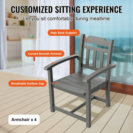 VEVOR 5-delige tuinmeubelset, balkonmeubelset, 1 tafel + 4 stoelen, 150 kg / 150 kg, zitgroep, weerbestendig, zonbestendig, eetgroep, tuin, terrasmeubelset, modern balkonmeubilair, lichtgrijs