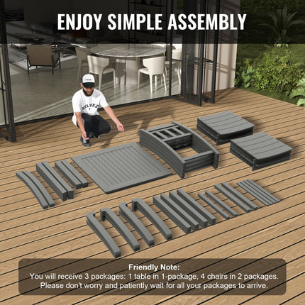 VEVOR 5-delige tuinmeubelset, balkonmeubelset, 1 tafel + 4 stoelen, 150 kg / 150 kg, zitgroep, weerbestendig, zonbestendig, eetgroep, tuin, terrasmeubelset, modern balkonmeubilair, lichtgrijs