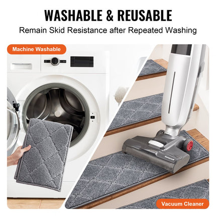 VEVOR trapmatten rechthoekige trapmatten 716 x 232 mm grijs 15 stuks traptapijt trapmatten duurzaam onderhoudsvriendelijk antislip traptapijt trapmat voor binnengebruik gestructureerd