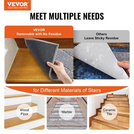 VEVOR trapmatten rechthoekige trapmatten 716 x 232 mm grijs 15 stuks traptapijt trapmatten duurzaam onderhoudsvriendelijk antislip traptapijt trapmat voor binnengebruik gestructureerd