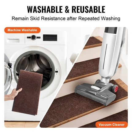VEVOR trapmatten rechthoekige trapmatten 760 x 203 mm bruin 15 stuks traptapijt trapmatten duurzaam onderhoudsvriendelijk antislip traptapijt trapmat voor binnen etc.