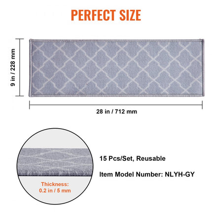 VEVOR traptreden 15 stuks antislip 28" x 9" machinewasbaar geluidsabsorberend voor de veiligheid van ouderen, kinderen, honden enz.
