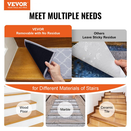 VEVOR traptreden 15 stuks antislip 28" x 9" machinewasbaar geluidsabsorberend voor de veiligheid van ouderen, kinderen, honden enz.