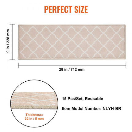 VEVOR traptreden antislip 28" x 9" machinewasbaar geluidsabsorberend voor oudere kinderen hondenveiligheid bruin 15 stuks