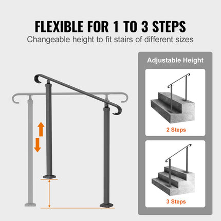 VEVOR Balustrade Trap Trapleuning Smeedijzeren Leuning 1 tot 2 Treden Armsteun Antislip Handgreep Zwart Stappen Trap Leuning Windtrap Leuning