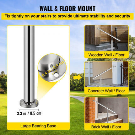 VEVOR Balustrade Trap Trapleuning voor buiten Trapleuning Roestvrijstalen balustrade Een trede muur