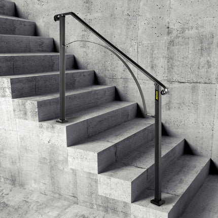 VEVOR Balustrade Trap Smeedijzeren trapleuning toegangsleuning boogvorm geschikt voor 3 tot 4 treden voor buiten zwart
