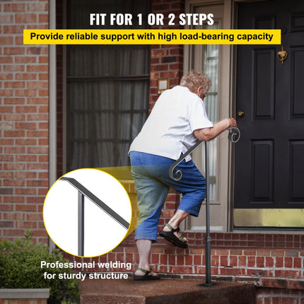 VEVOR Balustrade Trap Smeedijzeren Leuning 1-2 Treden Trap Leuning 36 Smeedijzeren Leuning Rail 4x6 Basisplaat Outdoor Indoor Universele Trapleuning