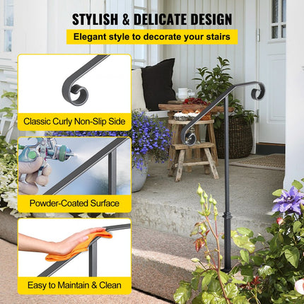 VEVOR Balustrade Trap Smeedijzeren Leuning 1-2 Treden Trap Leuning 36 Smeedijzeren Leuning Rail 4x6 Basisplaat Outdoor Indoor Universele Trapleuning
