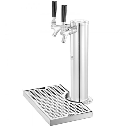 VEVOR Kegerator Tower Kit, bierombouwset met 2 kranen, roestvrijstalen biertorendispenser met dubbele meter W21.8 regelaar en S-systeem kegkoppeling, bierlekbak voor thuisfeesten