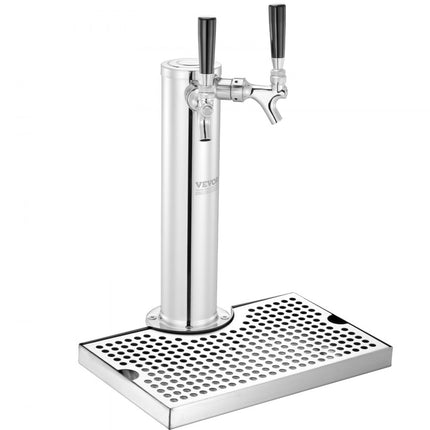VEVOR Kegerator Tower Kit, bierombouwset met 2 kranen, roestvrijstalen biertorendispenser met dubbele meter W21.8 regelaar en S-systeem kegkoppeling, bierlekbak voor thuisfeesten