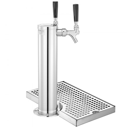 VEVOR Kegerator Tower Kit, bierombouwset met 2 kranen, roestvrijstalen biertorendispenser met dubbele meter W21.8 regelaar en S-systeem kegkoppeling, bierlekbak voor thuisfeesten