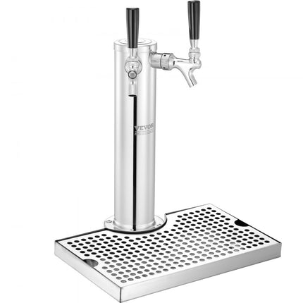 VEVOR Kegerator Tower Kit, bierombouwset met 2 kranen, roestvrijstalen biertorendispenser met dubbele meter W21.8 regelaar en S-systeem kegkoppeling, bierlekbak voor thuisfeesten