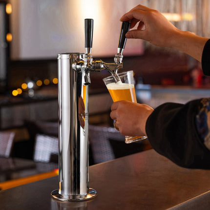 VEVOR Kegerator-torenset, bierombouwset met twee kranen, roestvrijstalen biertorendispenser met dubbele meter W21.8-regelaar en A-systeem keg-koppeling, bierlekbak voor thuisfeesten