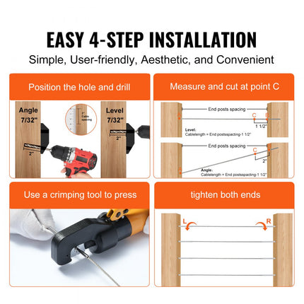 VEVOR 122-pack kabelrailing verzonken draadbout spanuiteinde voor 1/8" dekkabelrailing, T316 roestvrij staal, kabelrailspanner 1/8" voor houten/metalen palen, zilver