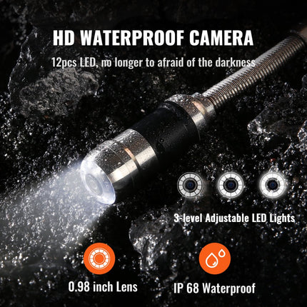 VEVOR 7 professionele Riool Camera 20m industriële Inspectie Camera 1000TVL Endoscoop Camera rioolcamera 16GB Sd kaart IP68 waterdicht 480P