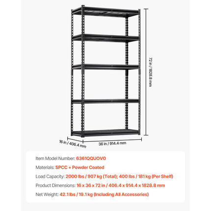 VEVOR opbergrekken, insteekrekken, zware rekken, kelderplank, 406,4x914,4x1828,8mm