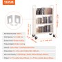 VEVOR bibliotheekwagen 790x385x1250mm afruimwagen 3 planken boekenwagen koolstofstaal + koudgewalst plaatstaal serveerwagen 150kg draagvermogen (50kg per plank) incl. 2 boekensteunen wit