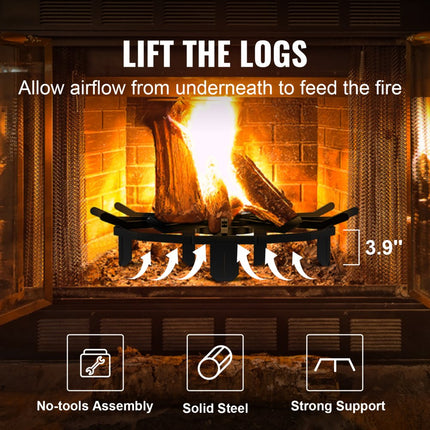 VEVOR Houten rooster, 27" zwaar uitgevoerd wielvuurrooster met 6 steunpoten, massieve gepoedercoate stalen staven, brandhouthouder voor houtkachel en buitencampingvuurplaats