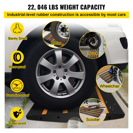 VEVOR Rubberen Oprit, 3 Pakketten 1 Kanaal Drempelhelling Stoeprand, 10000 kg Capaciteit Rolstoelovergangshelling, 6,5 cm Stijging Rubberen Stoepranden voor Oprit Laadperron Garage Stoep Auto Scooter