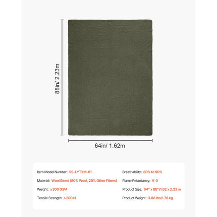 VEVOR campingdeken wollen deken 1,62x2,23m deken kamperen wandelen reizen militair groen