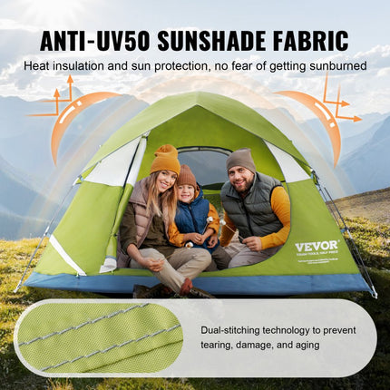 VEVOR kampeertent 3-persoons pop-up tent 214 x 214 x 122 cm koepeltentzeil van 190T Dacron + 150D Oxford-frame van 7,62 mm glasvezel trekkingtent festivaltent groen ideaal voor campingfestivals