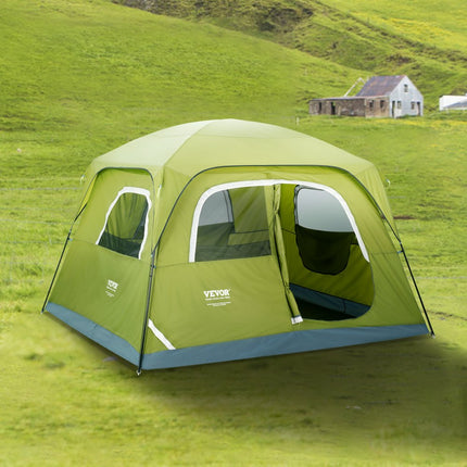 VEVOR kampeertent 6 personen pop-up tent 305x275x200cm koepeltentzeil gemaakt van 190T Dacron + 150D Oxford frame gemaakt van Q235 + glasvezel trekkingtent festivaltent tent met twee deuren en drie ramen groen