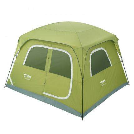 VEVOR kampeertent 6 personen pop-up tent 305x275x200cm koepeltentzeil gemaakt van 190T Dacron + 150D Oxford frame gemaakt van Q235 + glasvezel trekkingtent festivaltent tent met twee deuren en drie ramen groen