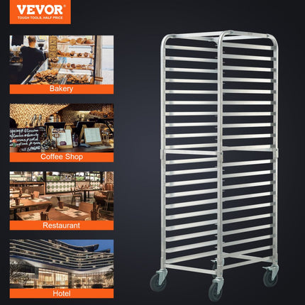 VEVOR Broodjesstandaard 20 niveaus Commerciële bakkerijstandaard met remwielen, aluminium rekwagenopslag, broodbakapparatuur Draagvermogen 240 kg, 660 x 517 x 1767 mm