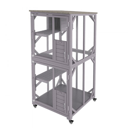 VEVOR kattenkooi met 3 niveaus en 1 deur kattenverblijf 760x865x1630mm kleine dierenkooi van gegalvaniseerd gaas dennenhout knaagdierenkooi 14kg per niveau Ideaal voor katten en andere kleine dieren