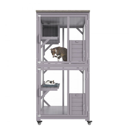 VEVOR kattenkooi met 3 niveaus en 1 deur kattenverblijf 760x865x1630mm kleine dierenkooi van gegalvaniseerd gaas dennenhout knaagdierenkooi 14kg per niveau Ideaal voor katten en andere kleine dieren