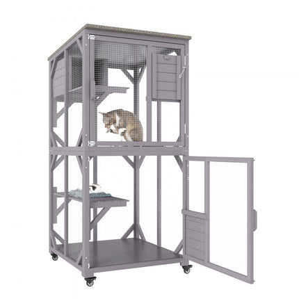 VEVOR kattenkooi met 3 niveaus en 1 deur kattenverblijf 760x865x1630mm kleine dierenkooi van gegalvaniseerd gaas dennenhout knaagdierenkooi 14kg per niveau Ideaal voor katten en andere kleine dieren