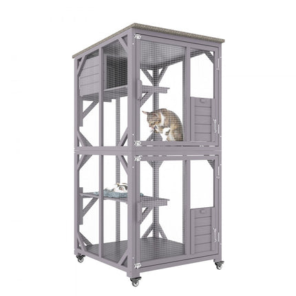 VEVOR kattenkooi met 3 niveaus en 1 deur kattenverblijf 760x865x1630mm kleine dierenkooi van gegalvaniseerd gaas dennenhout knaagdierenkooi 14kg per niveau Ideaal voor katten en andere kleine dieren