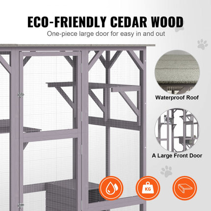 VEVOR Kattenkooi Condo Catio Houten kattenverblijf met 5 platforms, 7-laags dierenbox met 2 rustboxen, kattenkrat Kattenhuis met waterdicht dak, 180 cm L x 88 cm B x 168 cm H