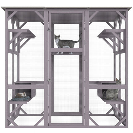 VEVOR Kattenkooi Condo Catio Houten kattenverblijf met 5 platforms, 7-laags dierenbox met 2 rustboxen, kattenkrat Kattenhuis met waterdicht dak, 180 cm L x 88 cm B x 168 cm H