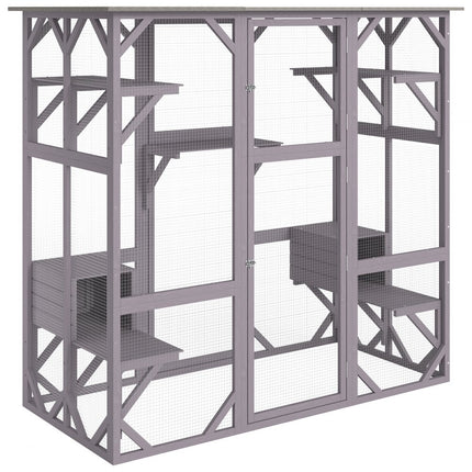 VEVOR Kattenkooi Condo Catio Houten kattenverblijf met 5 platforms, 7-laags dierenbox met 2 rustboxen, kattenkrat Kattenhuis met waterdicht dak, 180 cm L x 88 cm B x 168 cm H